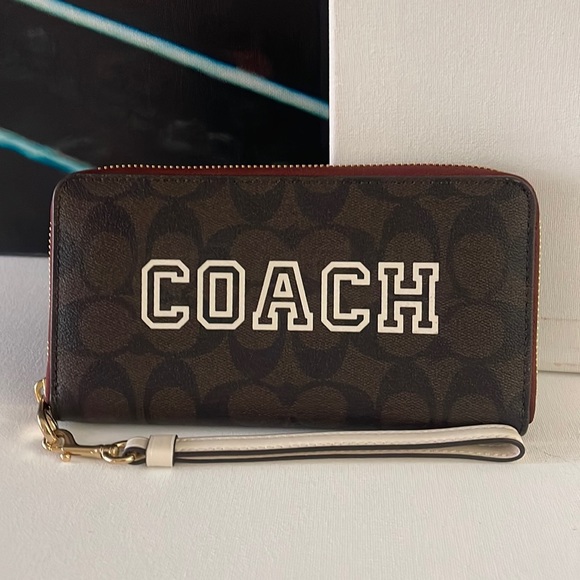 Coach Long Zip Around Wallet In Signature Canvas With Varsity Motif - Picture 11 of 12